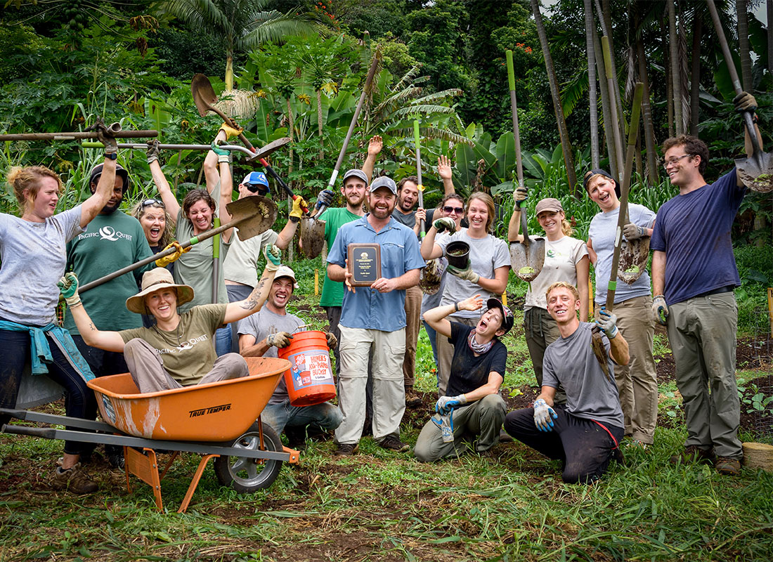 group photo on Pacific Quest Hawaii farm