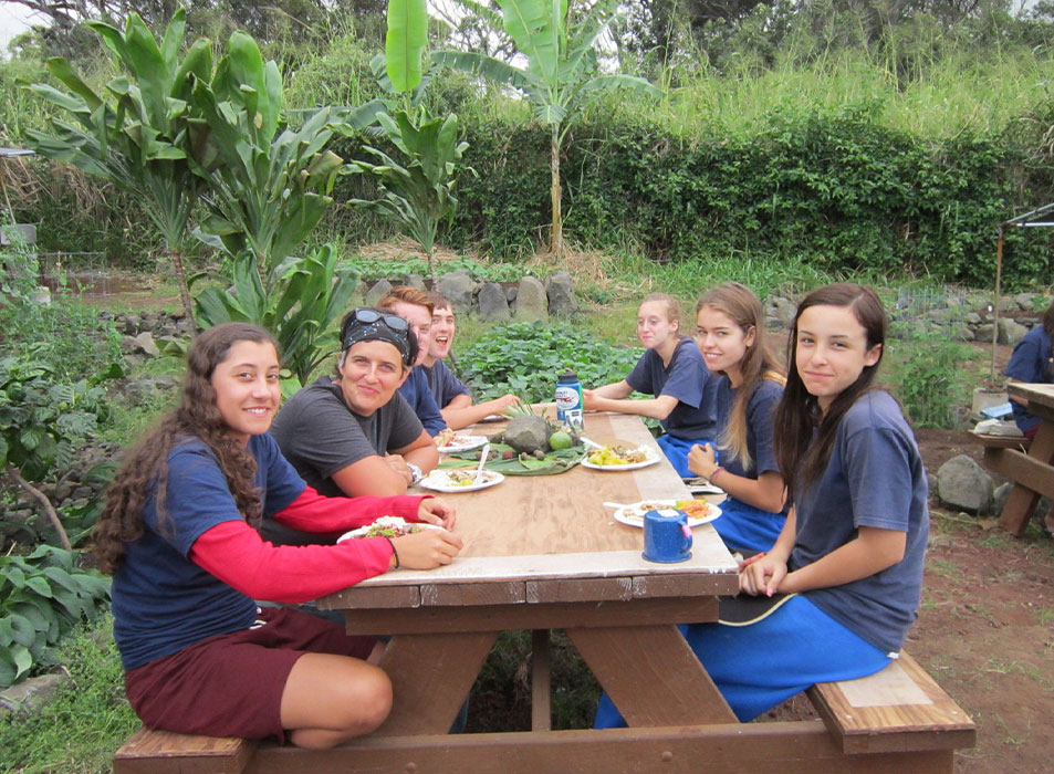 Students at picnic bench; Integrated Health and Wellness Program